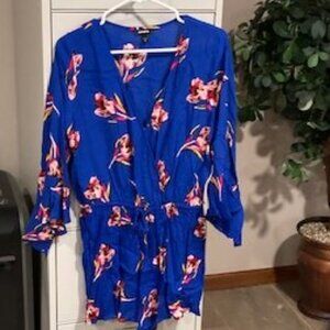 Express -Royal Blue Long Sleeve Floral Romper - Size Medium